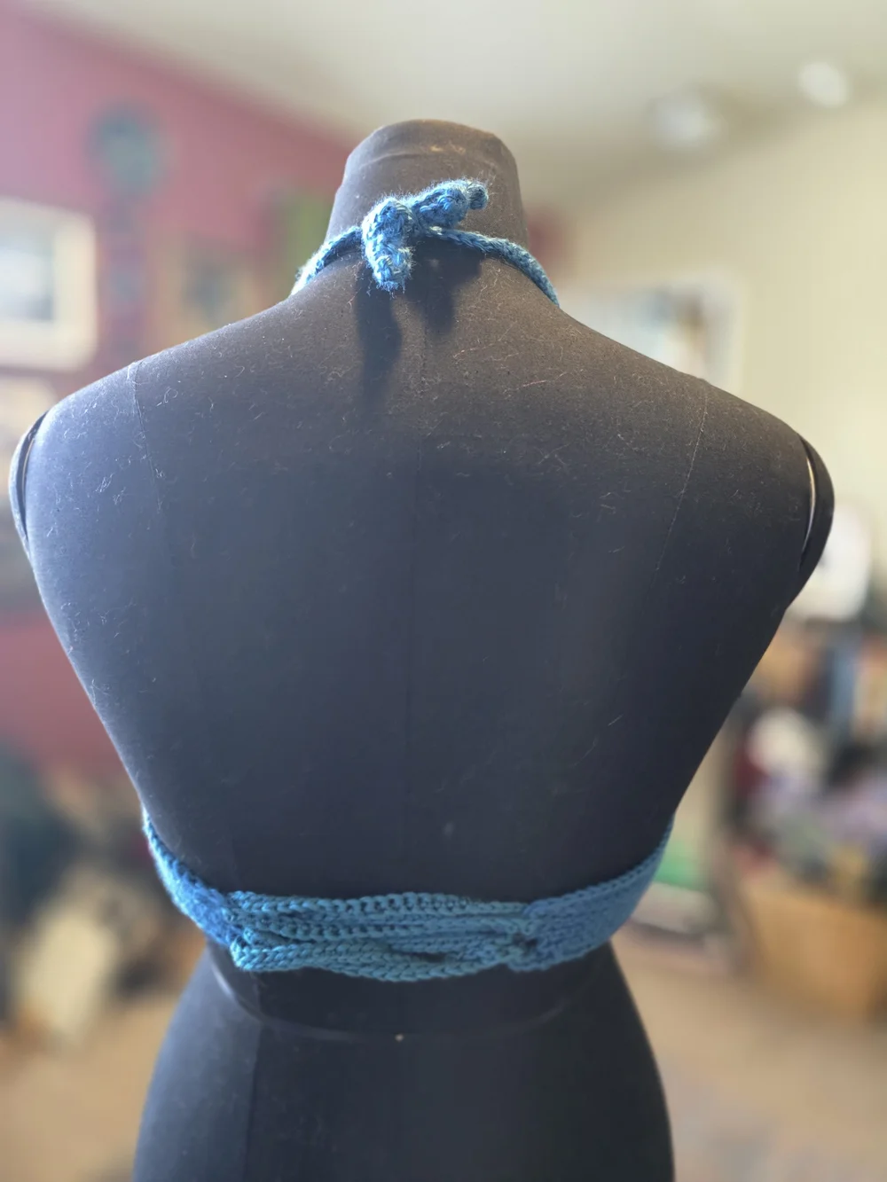 Handmade Crocheted Halter Top in Teal Blue - Picture 2 of 3